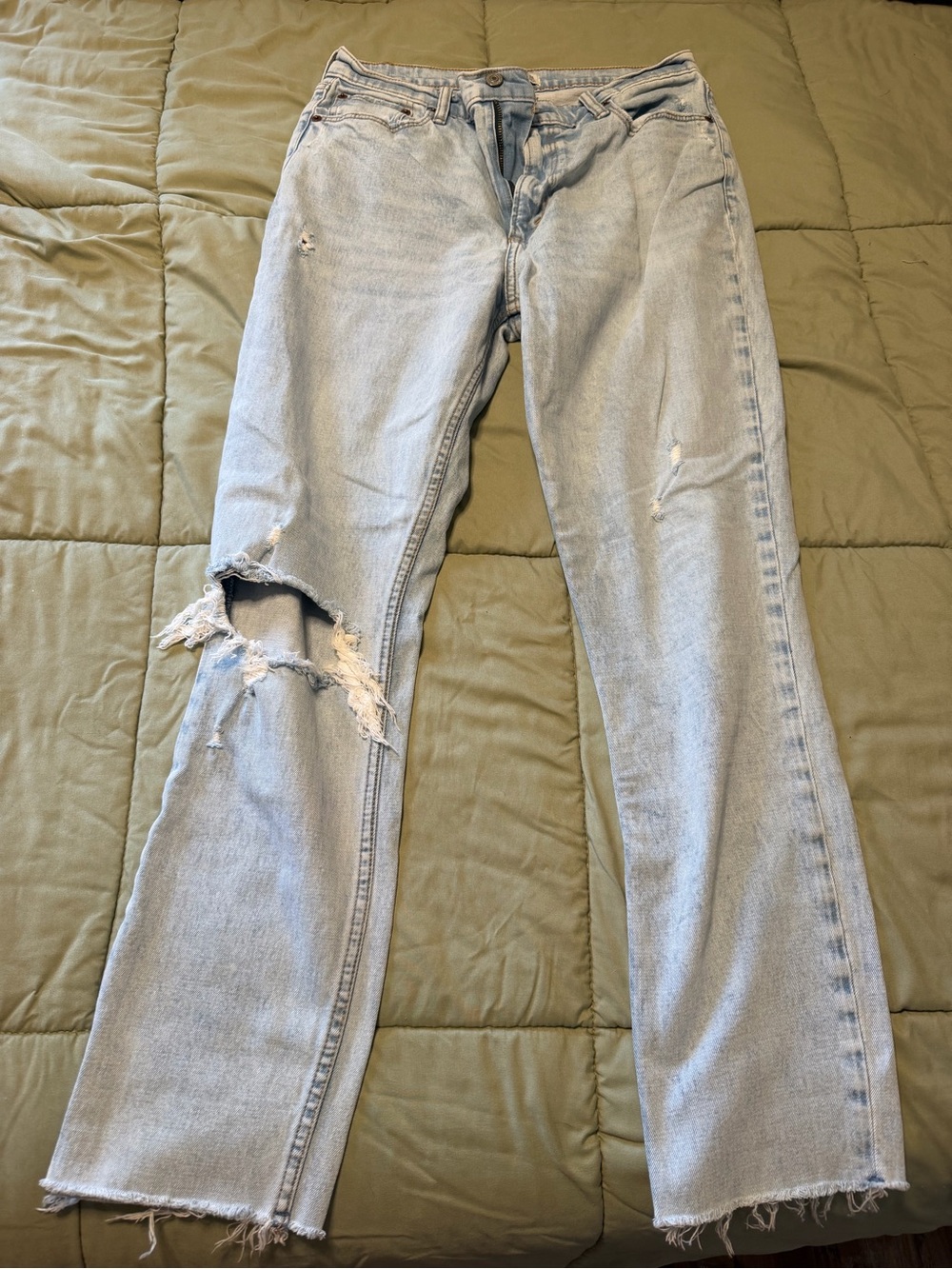 Abercrombie & Fitch Light Blue Straight Leg Jeans with Knee Rip
